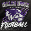 Miller Grove Wolverines Football tee in black with purple and silver mascot graphic