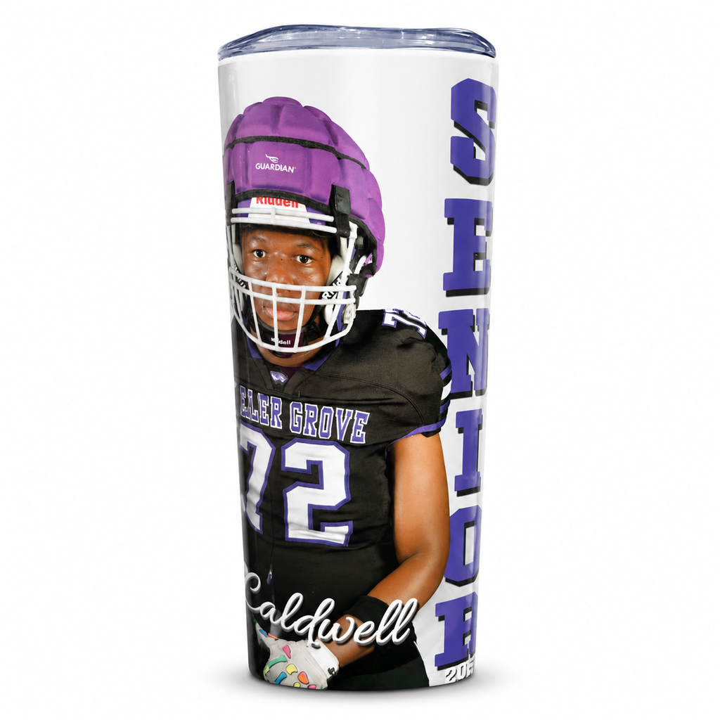 20 oz custom tumbler - purple football design