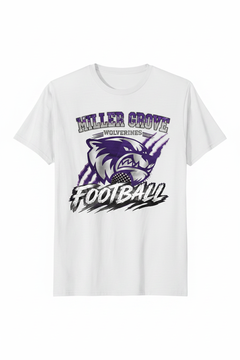 Miller Grove Wolverines Football White Tee Mockup
